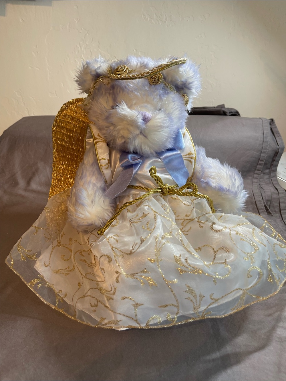 Build A Bear Vintage Purple Childhood Cancer Nikki Bear Gold Ribbon 2002 Angel